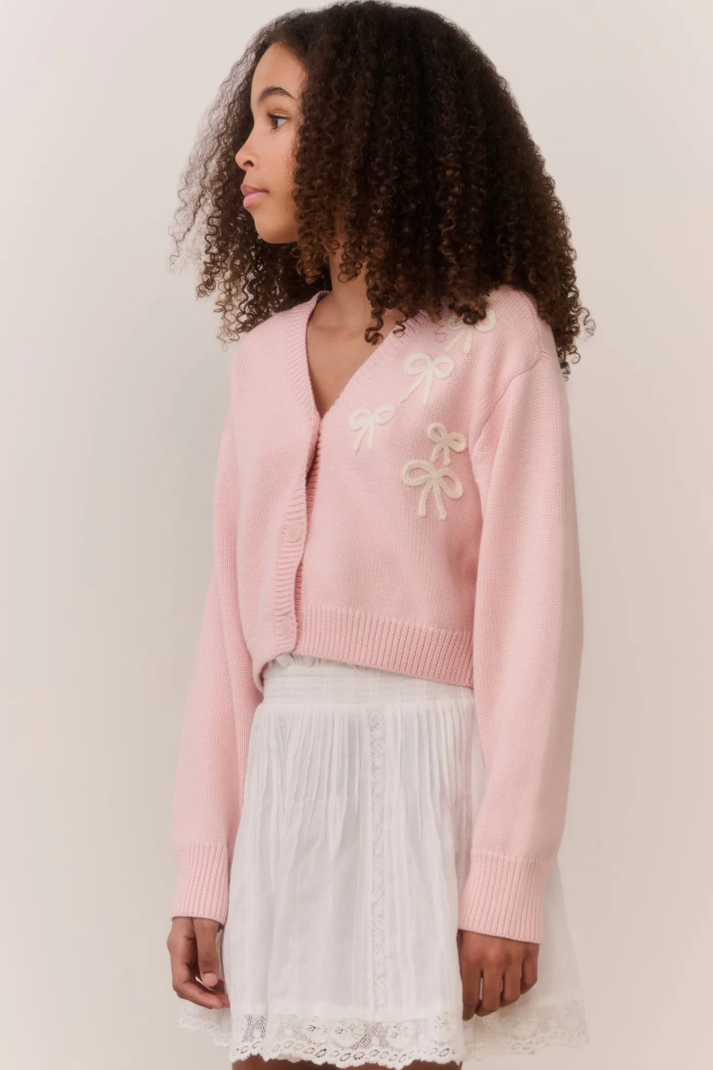 Tween Jayne Bow Embroidered Cardigan