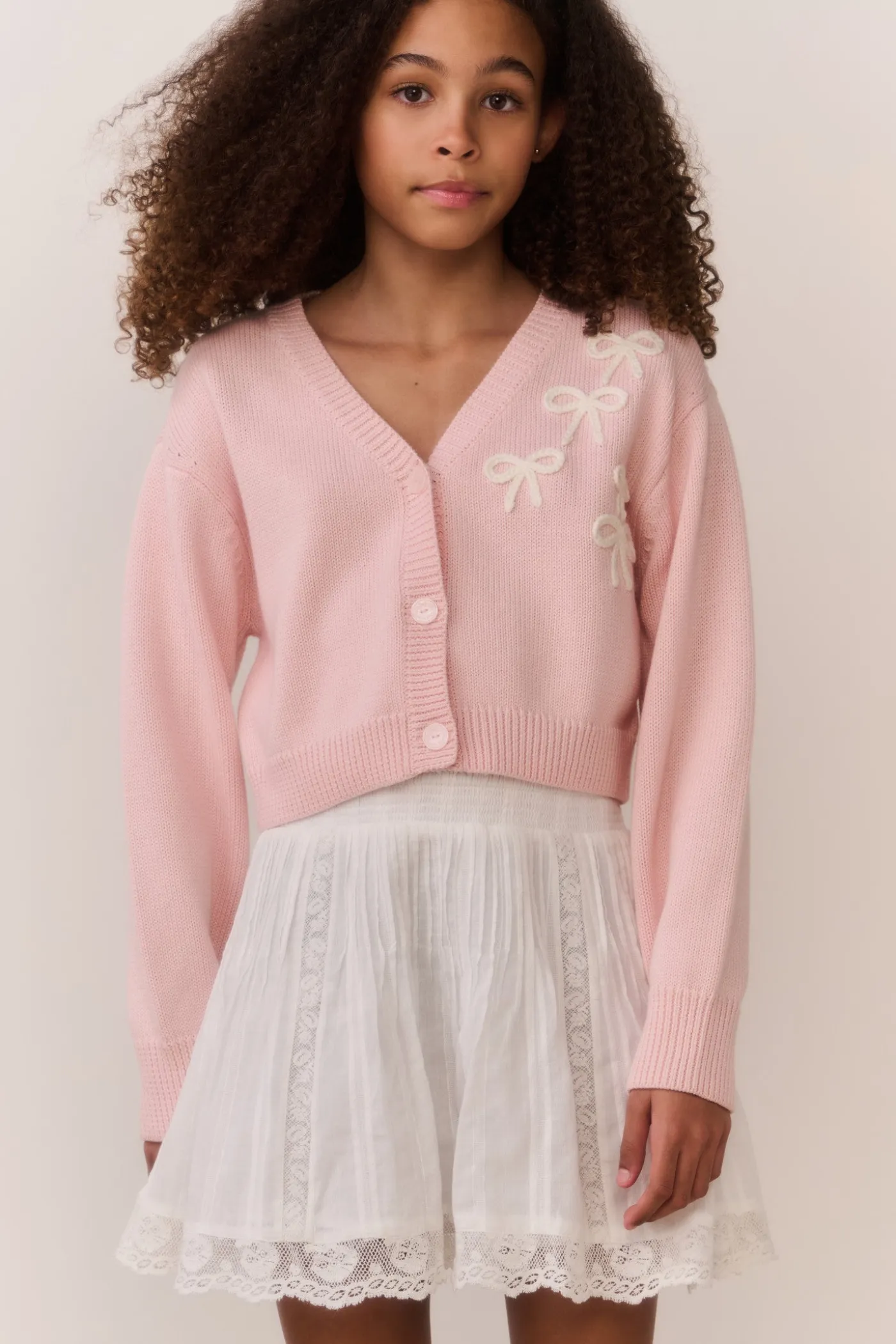 Tween Jayne Bow Embroidered Cardigan
