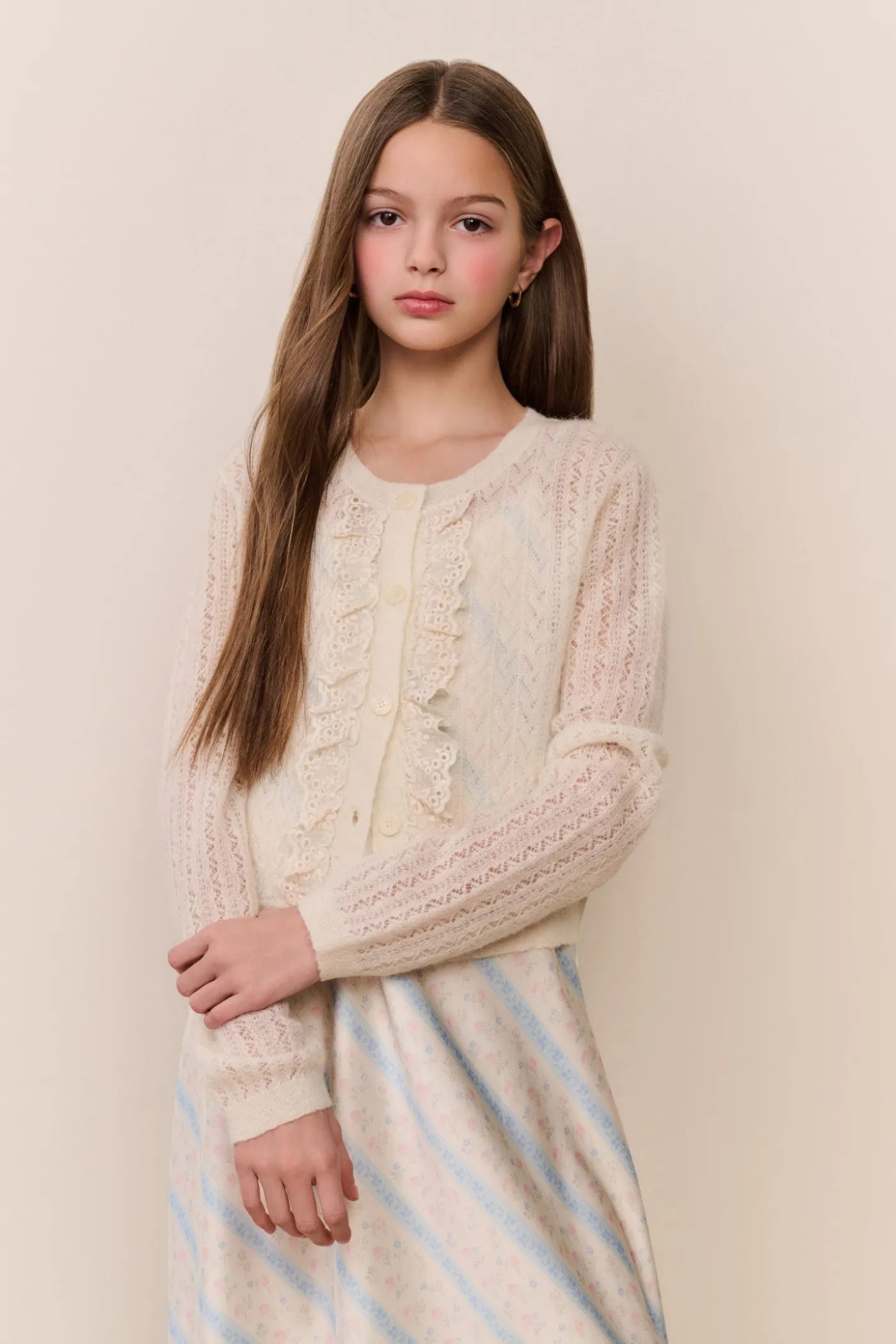 Tween Kena Alpaca-Wool Pointelle Cardigan