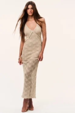 Vreya Metallic Crochet Maxi Dress