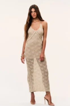 Vreya Metallic Crochet Maxi Dress