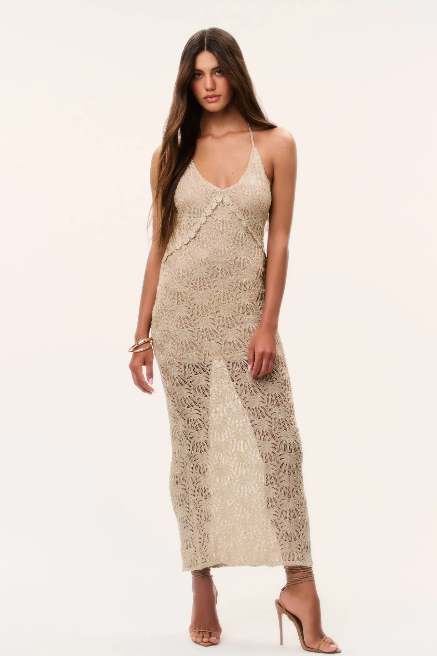 Vreya Metallic Crochet Maxi Dress