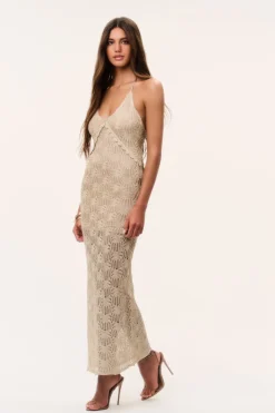 Vreya Metallic Crochet Maxi Dress