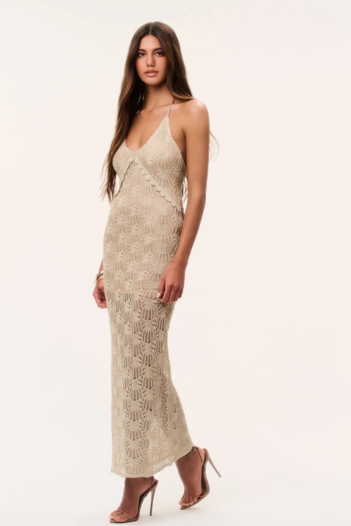 Vreya Metallic Crochet Maxi Dress