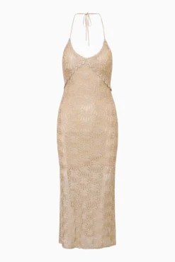 Vreya Metallic Crochet Maxi Dress