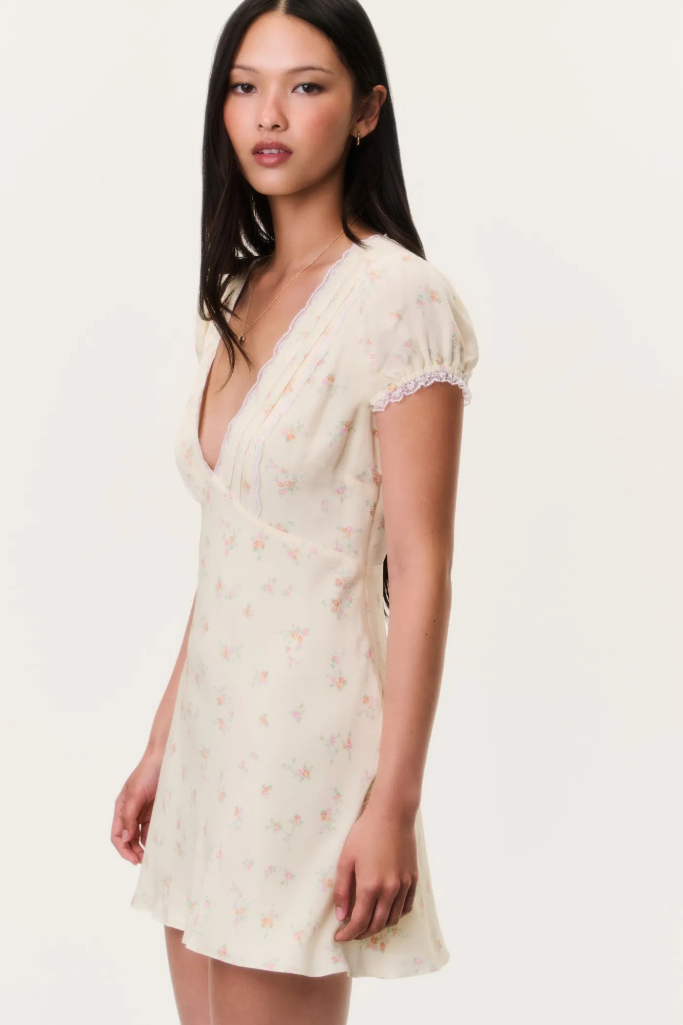 Yasmin Floral Lace-Trimmed Mini Dress