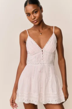 Zirelle Pink Cotton Lace-Trimmed Mini Dress